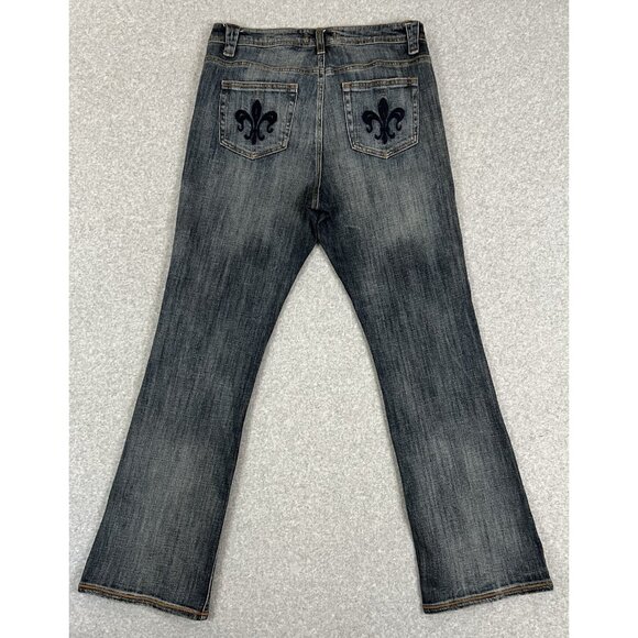 Kristian Alfonso Fleur de Lis Bootcut Jeans Women’s 14 Med Wash Stretch Denim - Picture 2 of 16